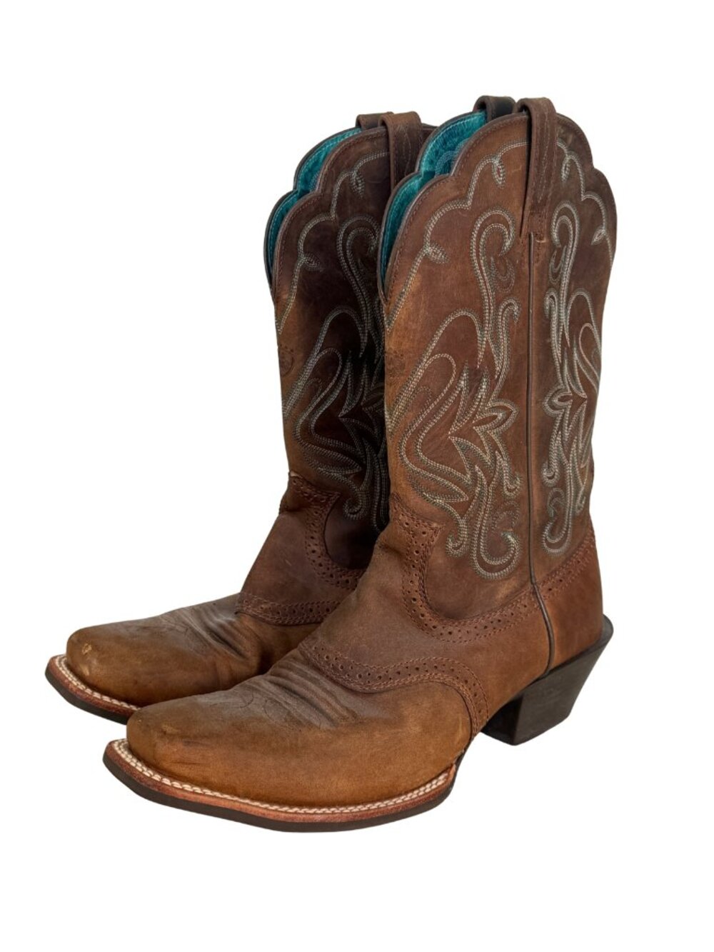 Ariat Women’s 9B Brown Leather Turquoise Embroidered Western Cowboy Boots